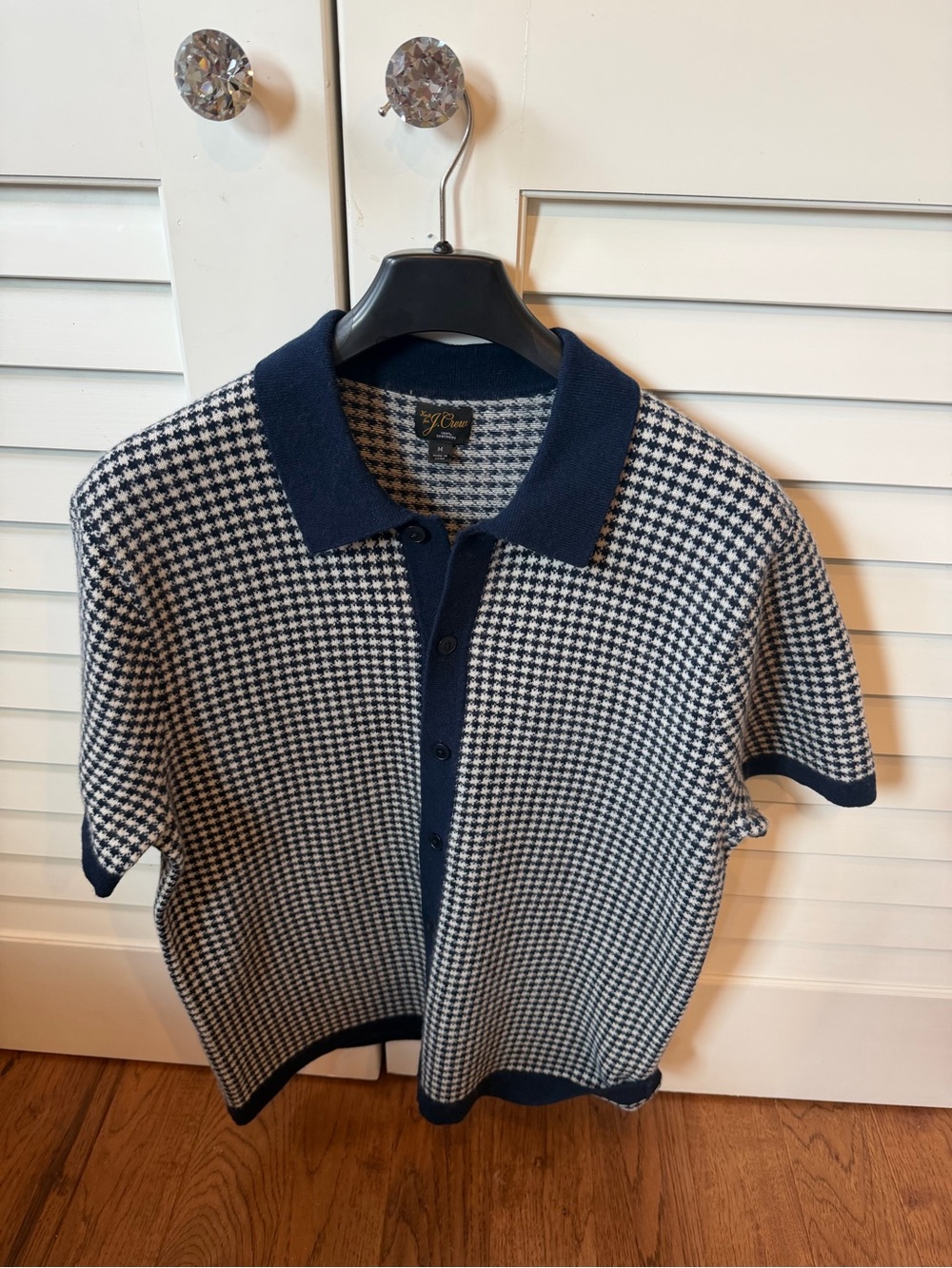 J. Crew Navy & White Houndstooth Knit Cardigan Polo